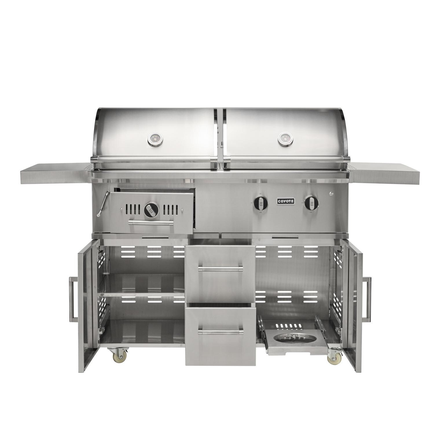 Coyote Outdoor Living Coyote 50 Inch Freestanding Natural Gas / Charcoal Hybrid Grill - Cart Open - White Background thumbnail