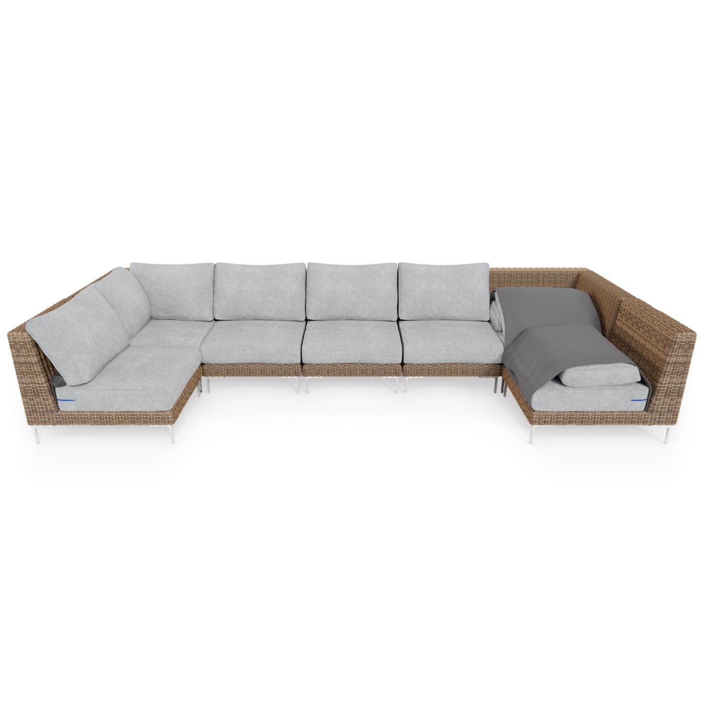 Outer Brown Wicker Outdoor U Sectional - 7 Seat W/ OuterShell Cover - Pacific Fog Gray image