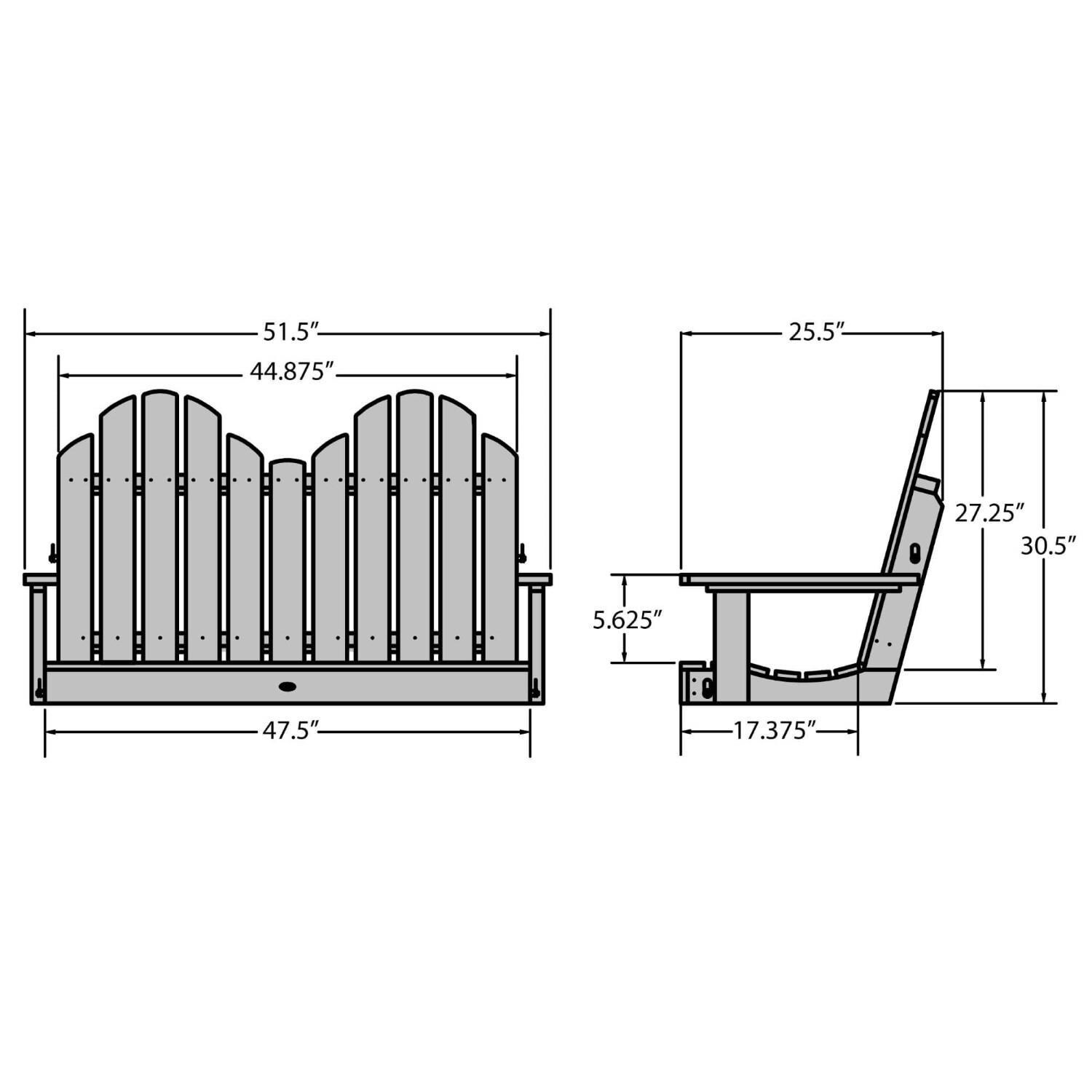Lakeview Paradise Key 4-Foot Porch Swing - Harbor Gray - Line Drawing thumbnail