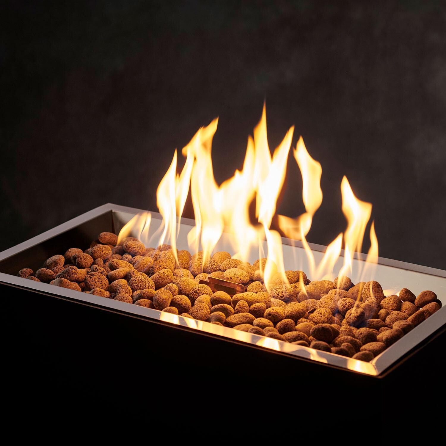 The Outdoor GreatRoom Company CFP1224DSILP-B Crystal Fire Plus 24-in Linear Electronic Ignition Propane Gas Fire Pit Burner Kit - Inserted w/ Rocks - High Flame - Detail thumbnail