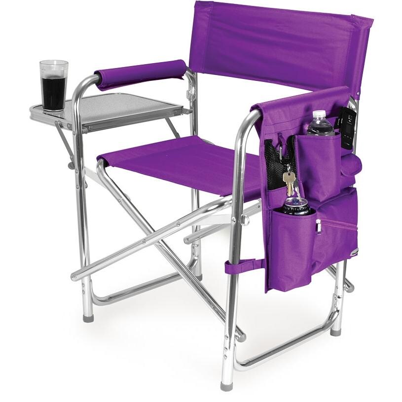 Picnic Time Portable Folding Sports Chair With Side Table - Purple - Front View thumbnail