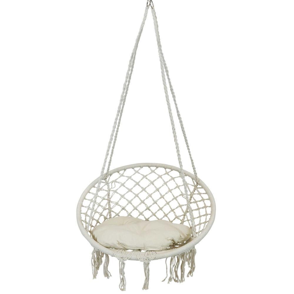 Ultimate Patio Macrame Hanging Hammock Chair w/ Tassels & Cushion - Off-White thumbnail