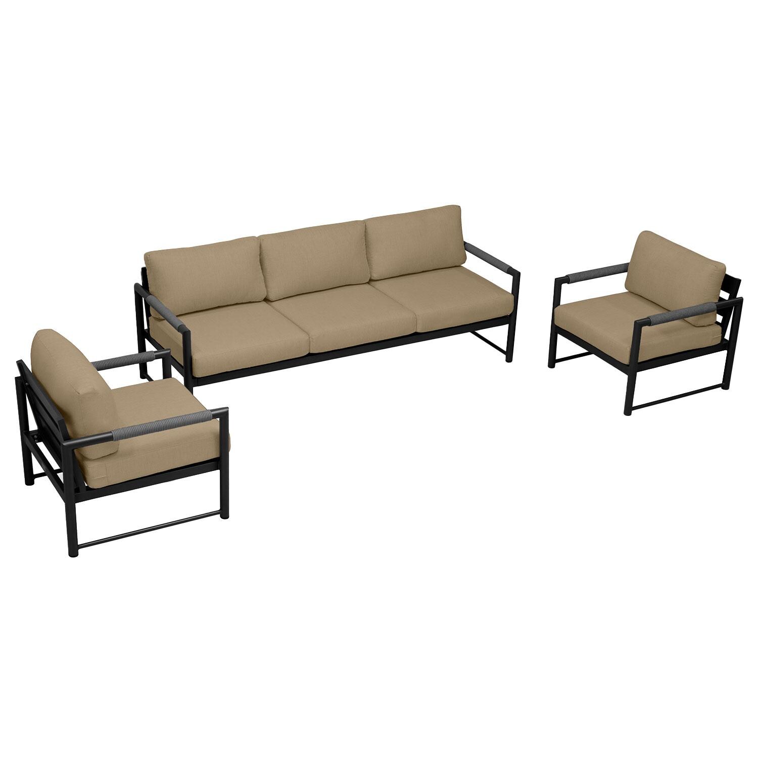 Lakeview AVEBAY-BK-CO-SET141-HB Avenue Bay Black/Carbon 3 Pc Sofa Club Chair - Heather Beige - Overhead View - White Background thumbnail