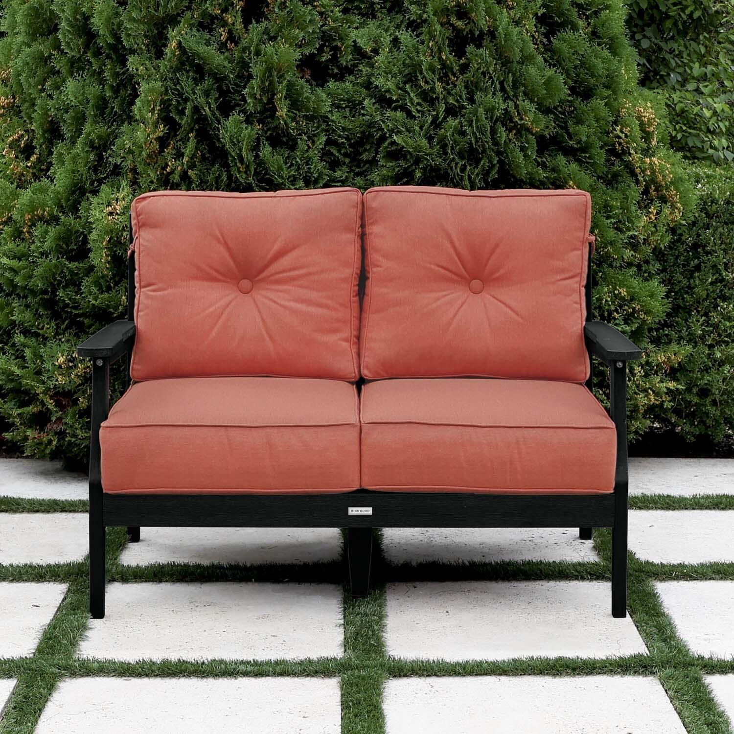 Blushing Bay 2 Person Recycled Plastic Loveseat in Canvas Persimmon/Black by Lakeview Outdoor Designs