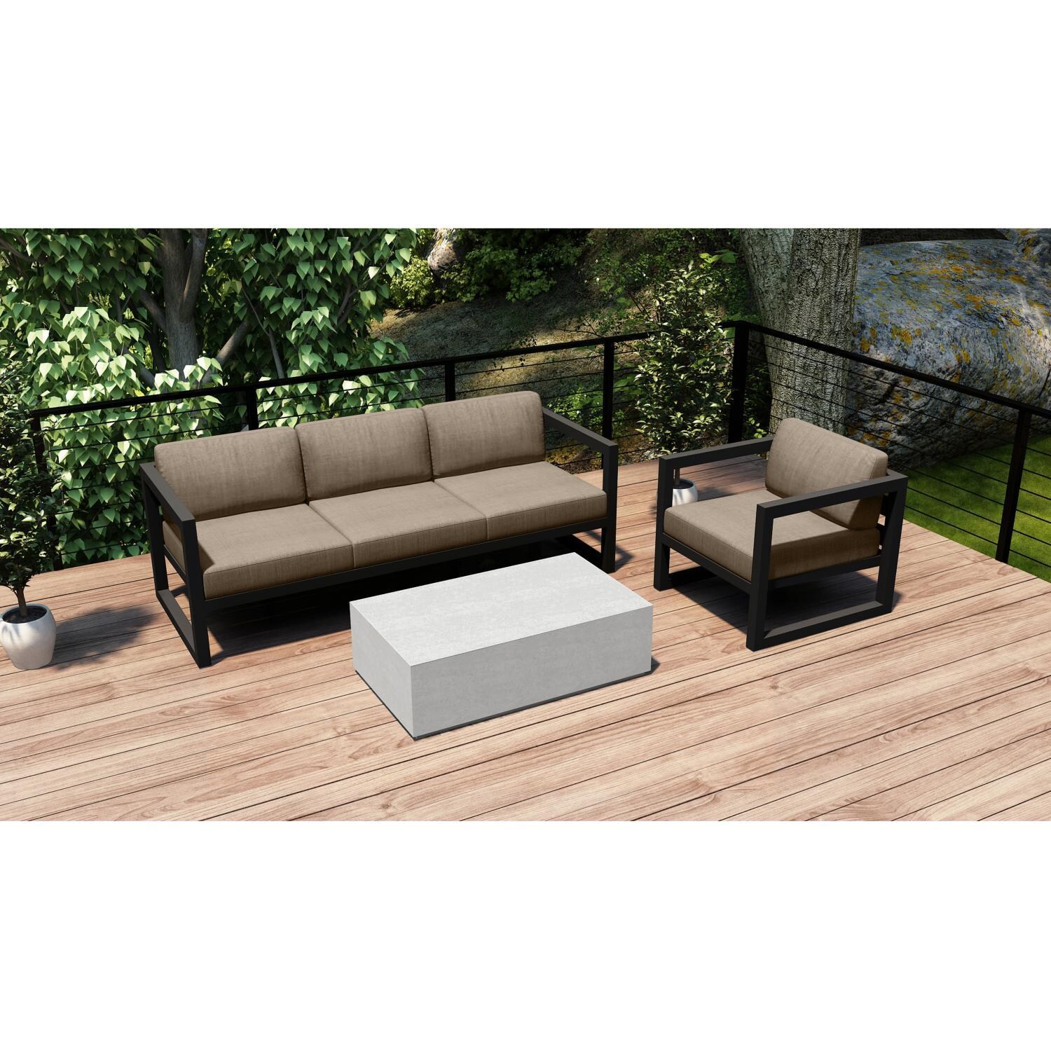 Misty Cove 3 Pc Seating Set in Slate w/Coffee Table & Heather Beige Cushions by Lakeview - On Deck thumbnail