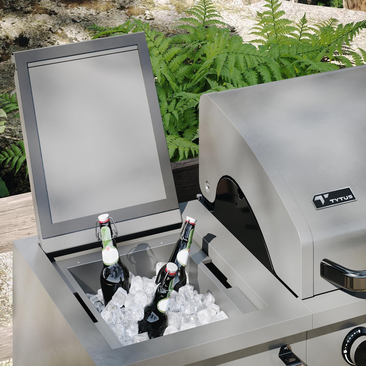 TYTUS Fresno Series 4-Burner Gunmetal + Carbon Wood Natural Gas BBQ Island (Ships Propane w/ Conversion Kit) - Ice Bucket - Lifestyle thumbnail