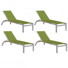 Argento 4 Piece Aluminum Patio Chaise Lounge Set W/ Tekwood Natural Side Rails By Oxford Garden - Go Green Sling