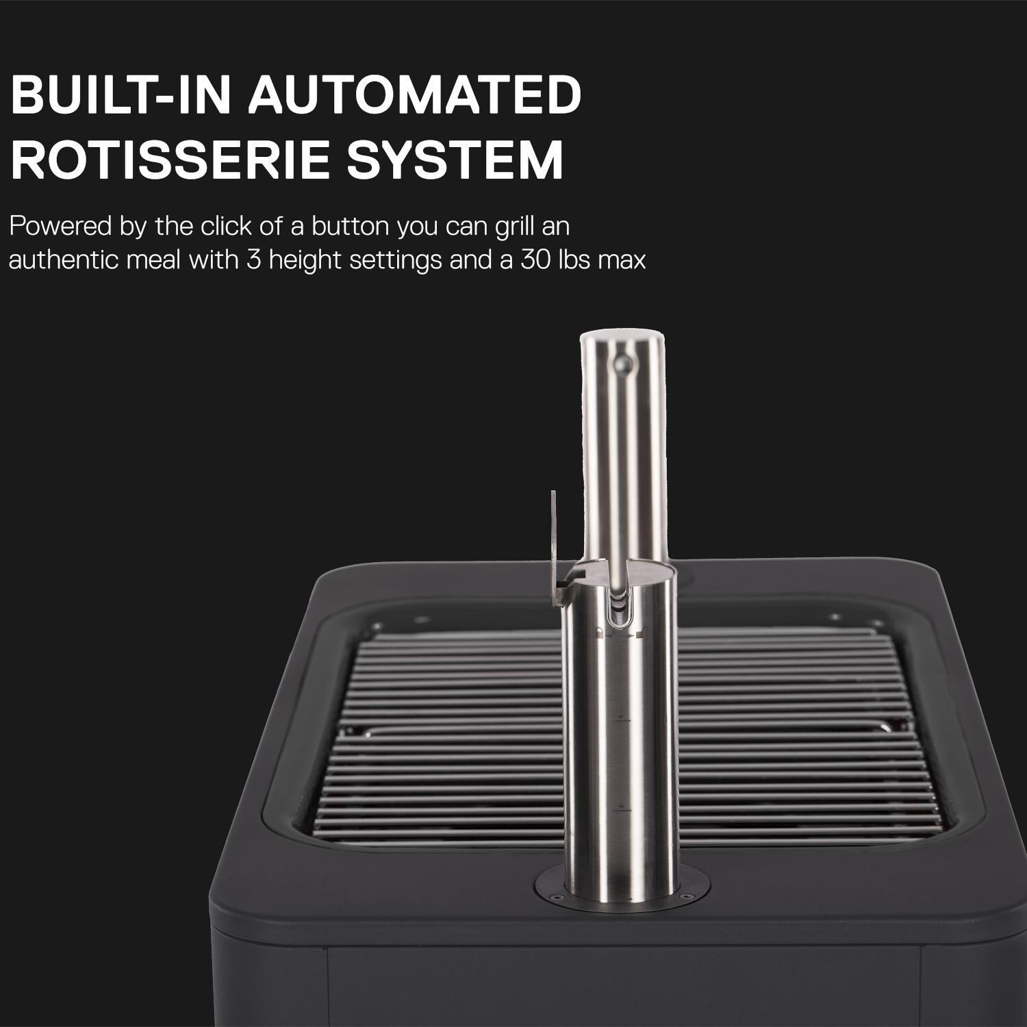 Everdure HBCE1BBSUS FUSION 29-Inch Charcoal Grill w/ Rotisserie & Electronic Ignition - Matte Black - Automated Rotisserie System - Detail thumbnail