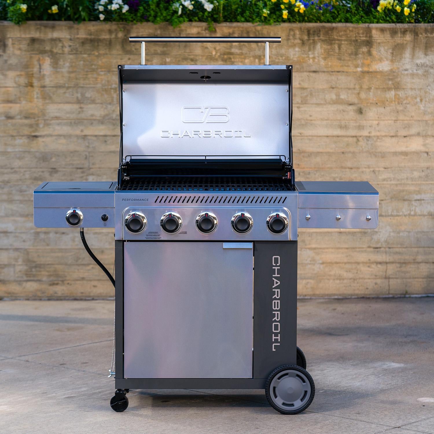 Charbroil 463463225 5-Burner Propane Grill - Stainless - Lid Open - Lifestyle thumbnail