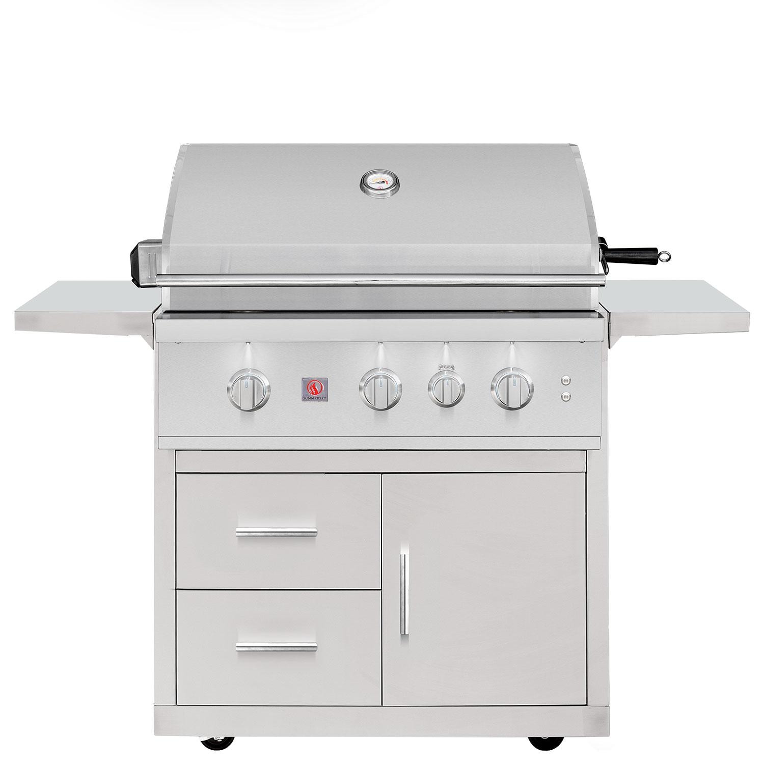 Summerset TRL Pro 32-in 3 Burner Natural Gas Grill on Deluxe Cart w/ Rear Infrared Burner & Rotisserie Kit - Lid Down - White Background thumbnail