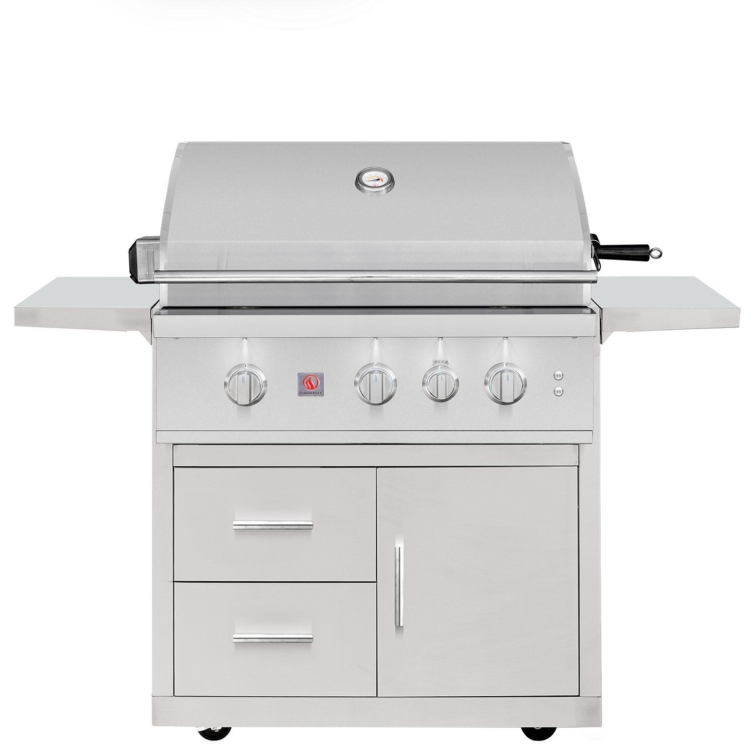 Summerset TRL Pro 32-in 3 Burner Propane Grill on Deluxe Cart w/ Rear Infrared Burner & Rotisserie Kit - Lid Down - White Background thumbnail