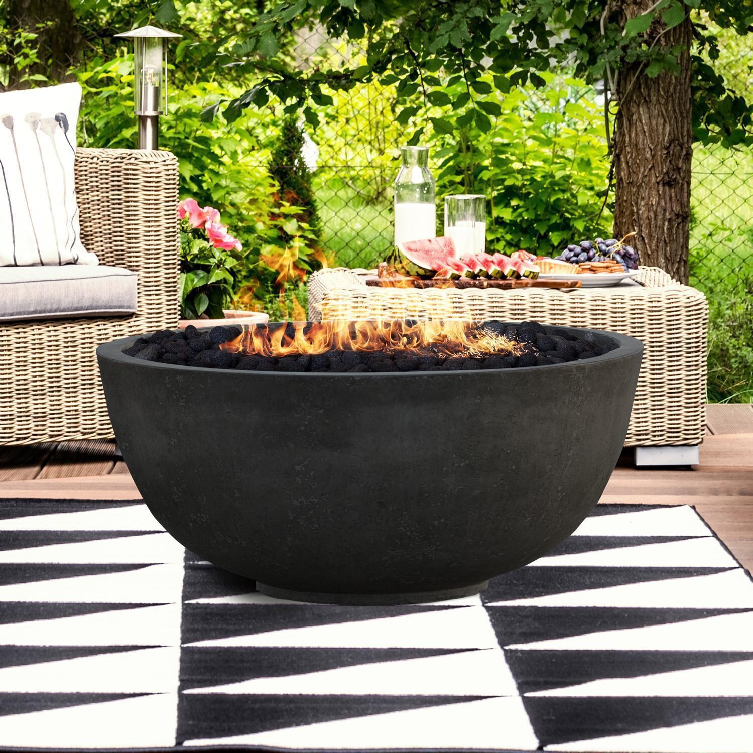 Moderno 1 39-in Round Glass Fiber Reinforced Concrete Natural Gas Fire Bowl in Ebony by Prism Hardscapes - Lifestyle thumbnail