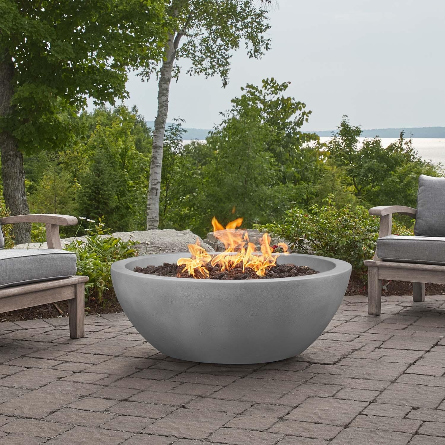 Dustyview 42-in Round Concrete Natural Gas Fire Bowl in Ash by BBQGuys Signature