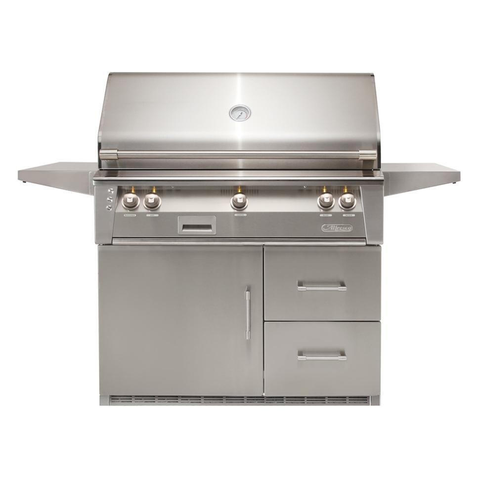 Alfresco ALXE-42RFG-NG-S7004 ALXE 42-Inch Freestanding Natural Gas Grill On Refrigerated Cart With Rotisserie in Signal Gray - White Background thumbnail