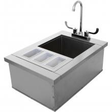 BBQGuys Kingston Series 15-Inch Outdoor Rated Drop In Bar Sink W/ Cold Water Faucet & Condiment Holders image