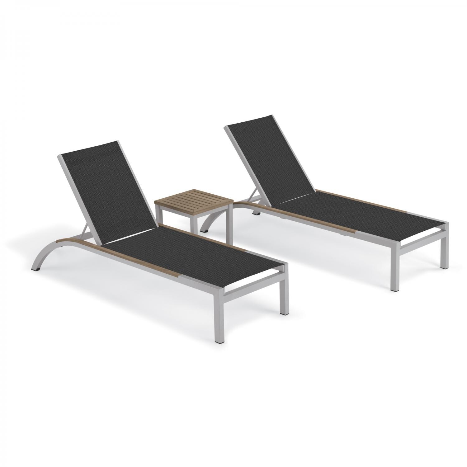 Argento 3 Piece Aluminum Patio Chaise Lounge Set W/ Tekwood Vintage Side Rails & Tekwood Vintage End Table By Oxford Garden - Ninja Sling image