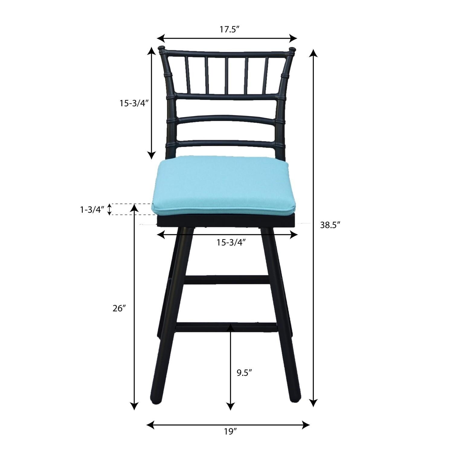 Bella 2 Pc Aluminum Swivel Counter Height Bar Stool Set in Blue/Dark Brown by Darlee - Dimensional thumbnail