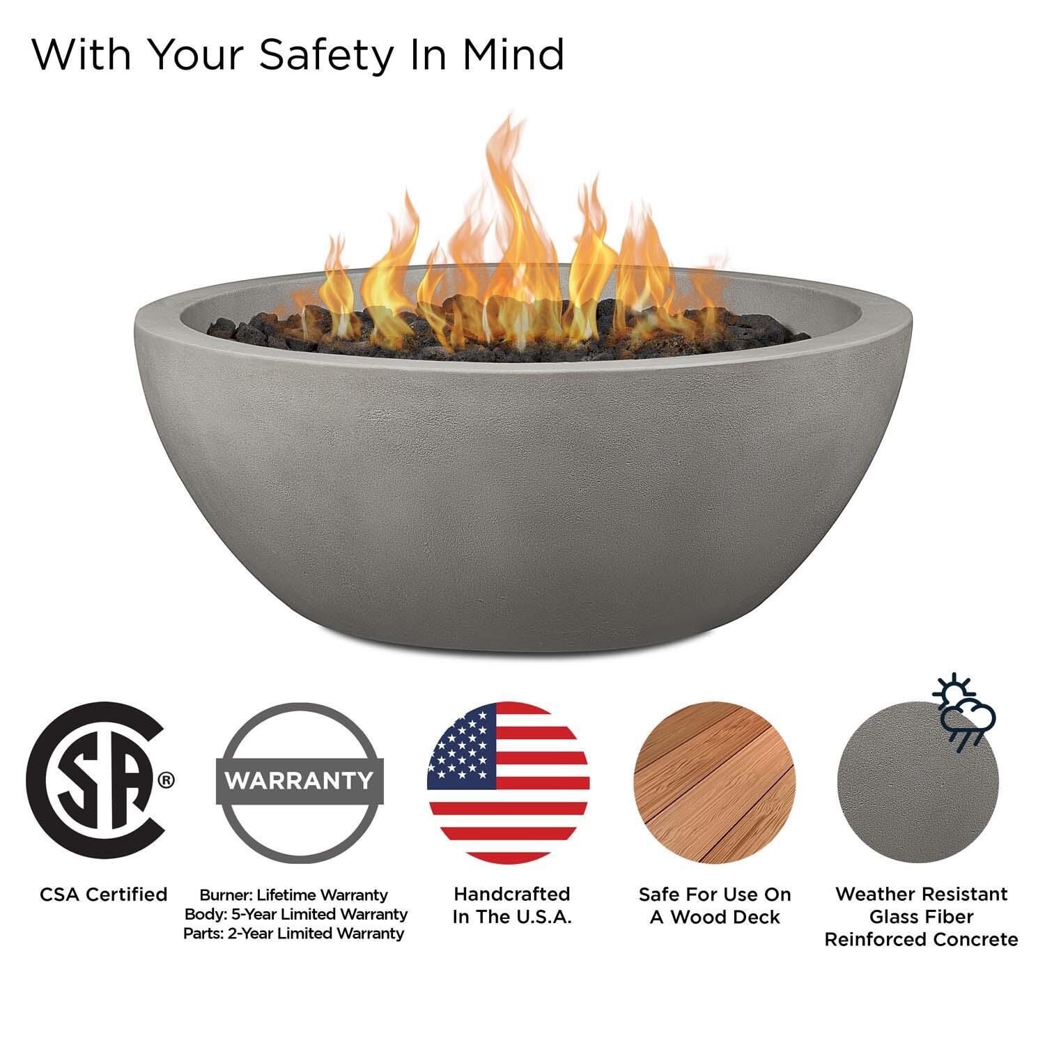 Dustyview 38 Inch Round Glass Fiber Reinforced Concrete Natural Gas Fire Bowl in Shade by BBQGuys Signature - Safety thumbnail