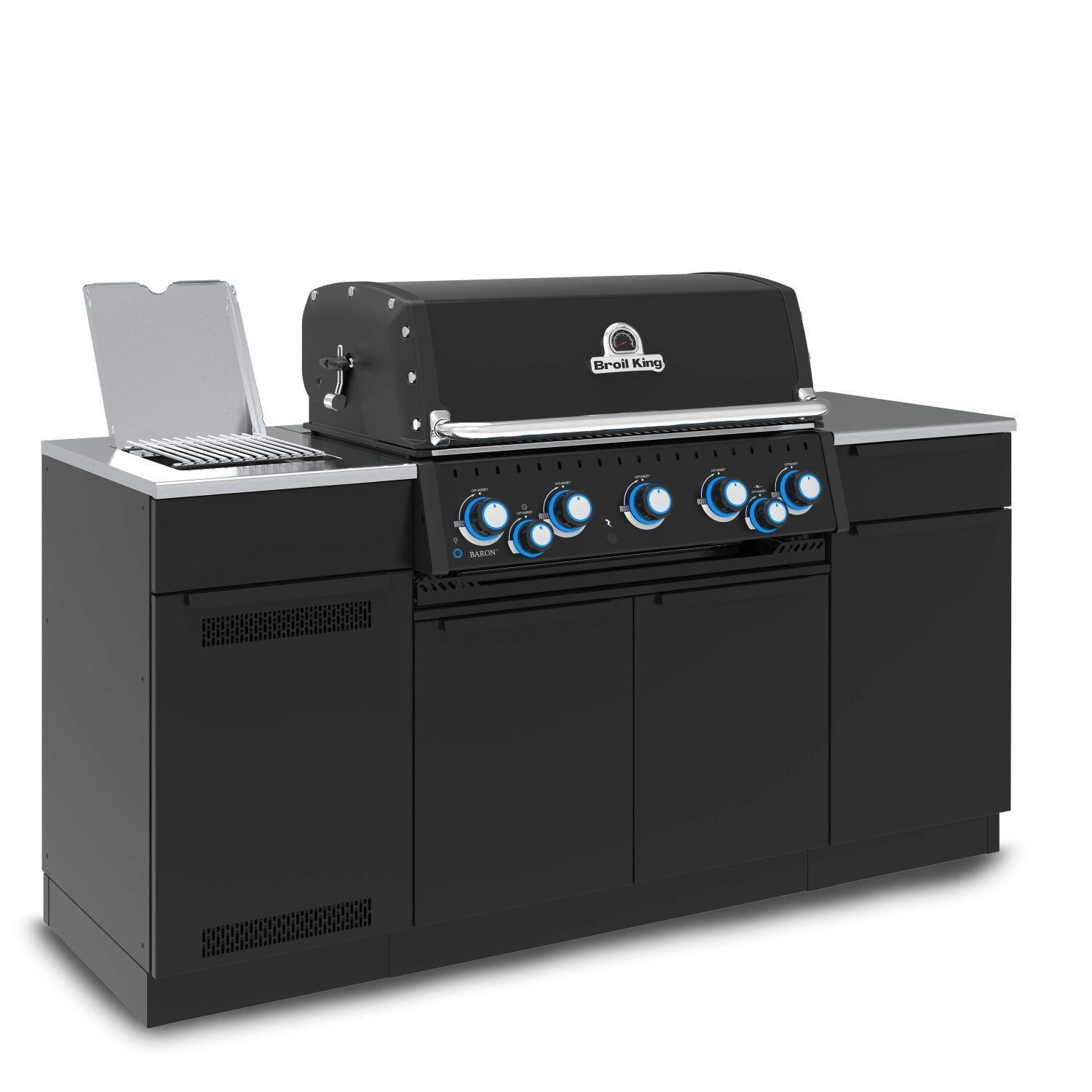 Broil King 876847 Baron 590i Shadow 5 Burner Natural Gas Grill Center w/ Rotisserie & Side Burner - Angled Right - White Background thumbnail