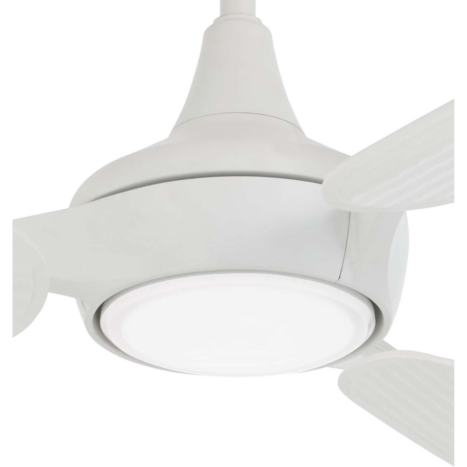 Minka-Aire F675L-WHF Seacrest 60-Inch 3-Blade LED Ceiling Fan in Flat White Finish w/ Flat White Blades & Etched Glass - Closeup thumbnail