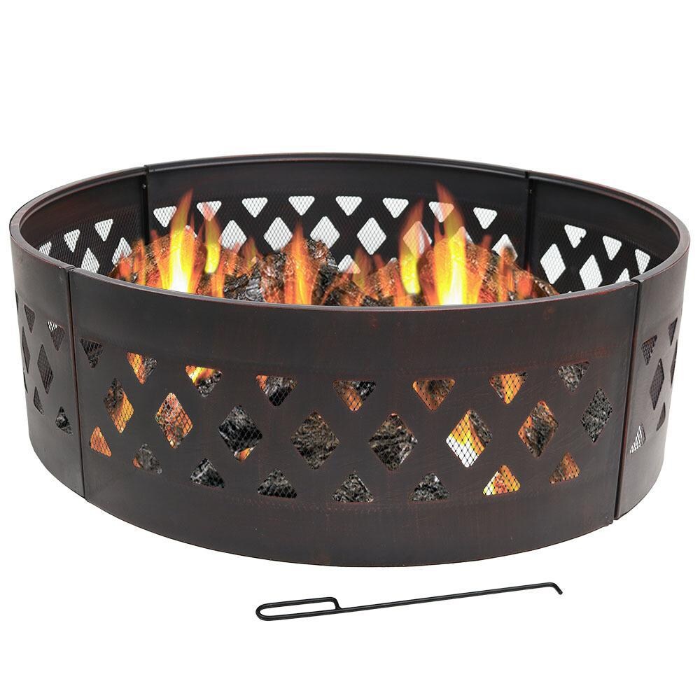 Ultimate Patio 36-Inch Heavy Duty Steel Crossweave Cutout Campfire Ring - Flames thumbnail