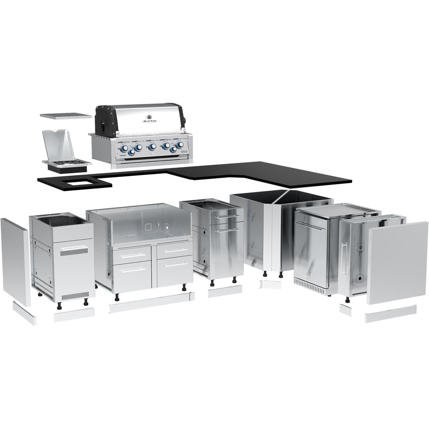 Broil King 896847G Imperial S 590iG 7 1/2 Ft Outdoor Kitchen Island w/ Natural Gas 5 Burner Grill - Expanded - White Background thumbnail