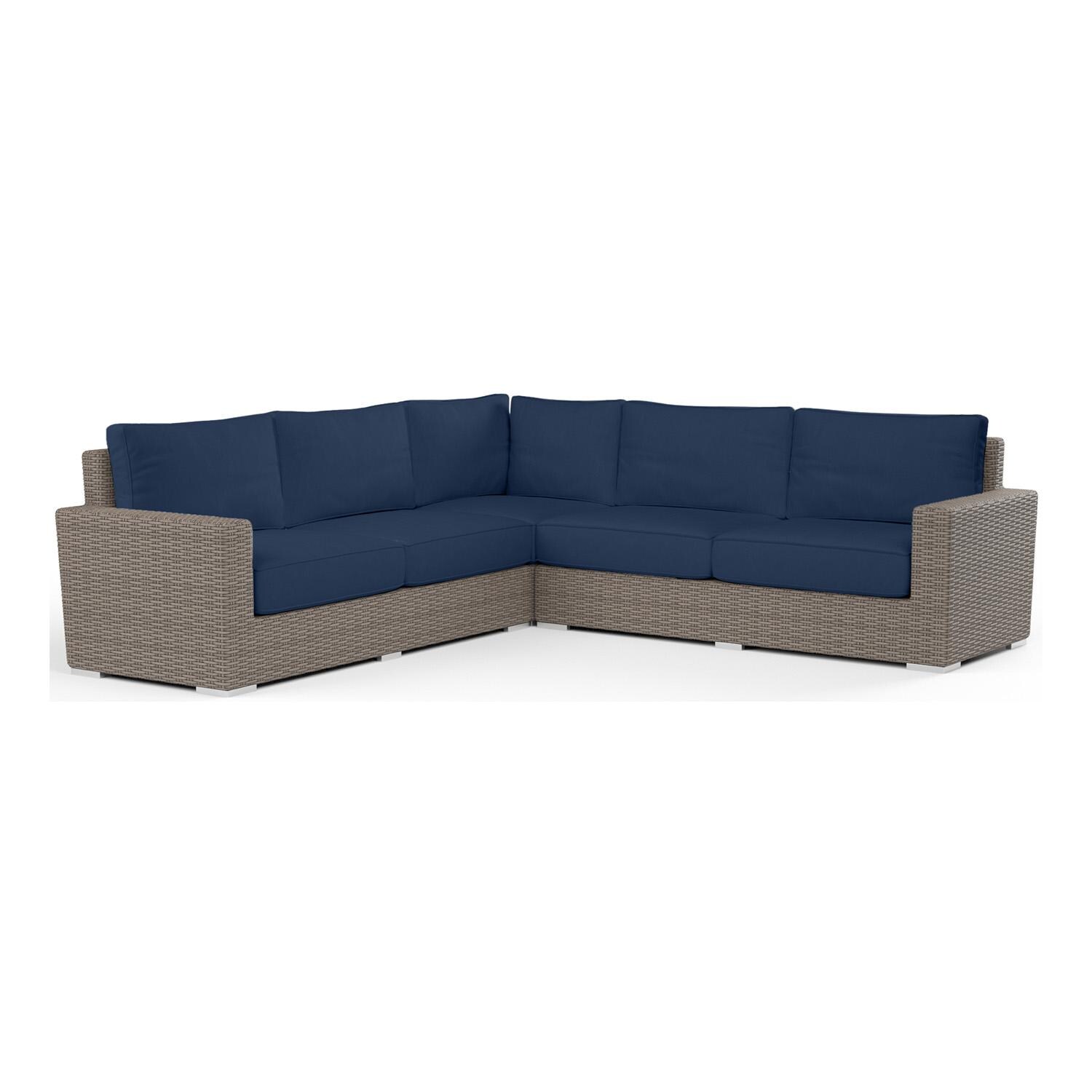 Coronado 5 Person Wicker Sofa in Driftwood/Spectrum Indigo by Sunset West - White Background thumbnail