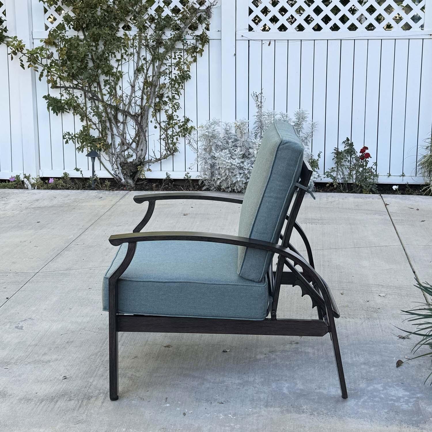 Atlantis Aluminum 2 Pc Club Chair Set w/ Adjustable Backrest in Walnut/Spa by Darlee - Side View - Lifestyle thumbnail