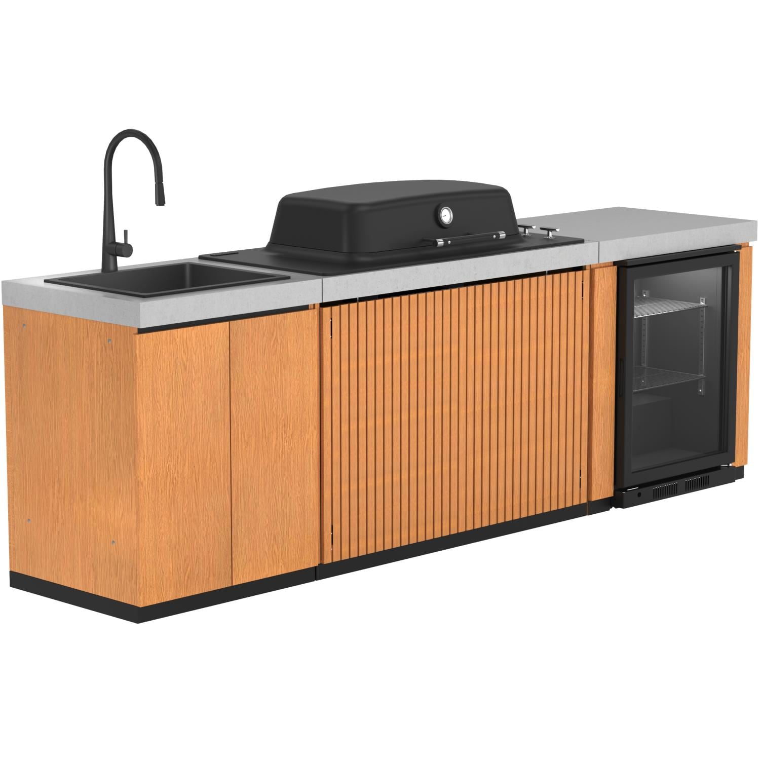 Everdure 9 Ft Outdoor Kitchen Island w/ Marine Grade Aluminum Cabinets in Timber Effect - Angled Right - White Background thumbnail