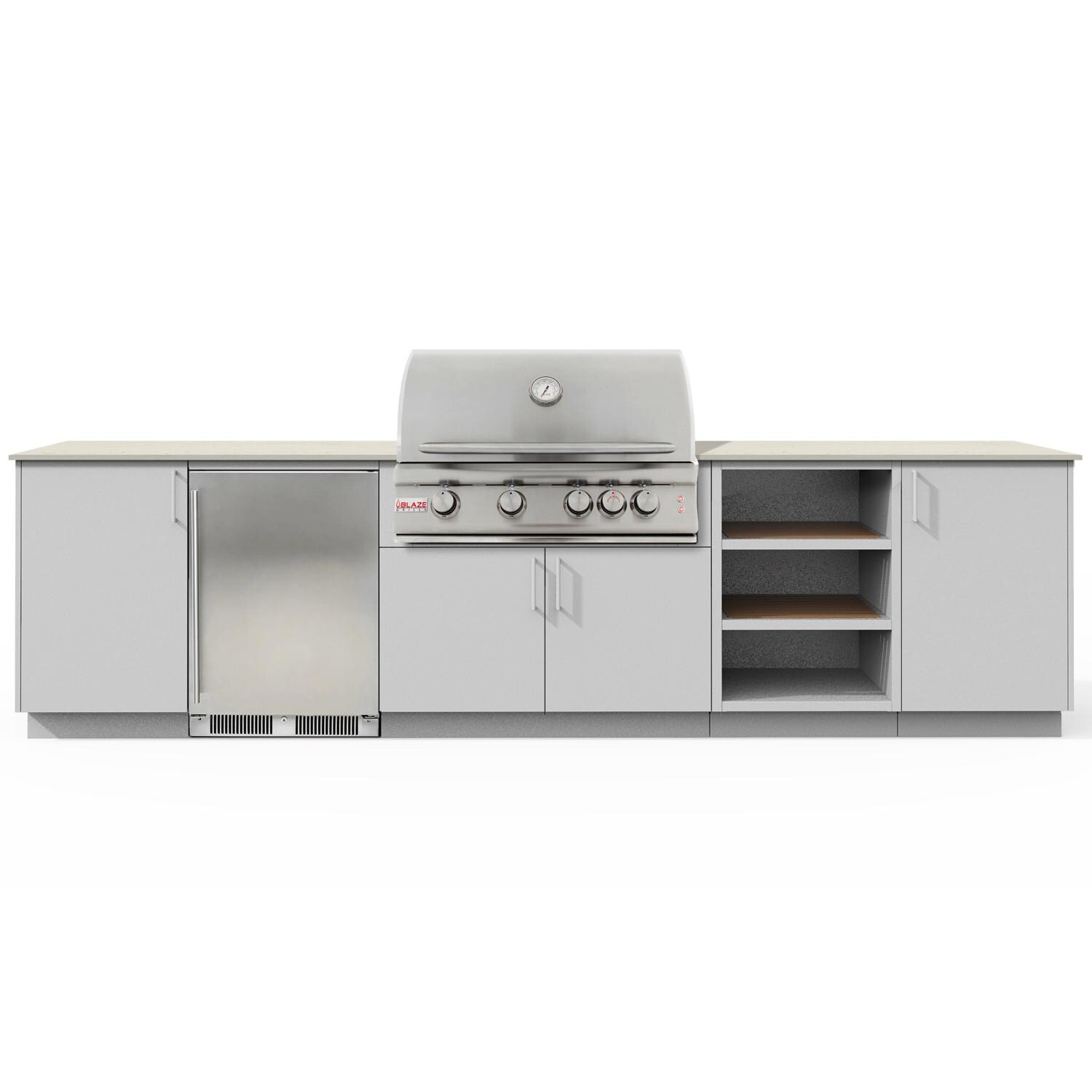 Urban Bonfire Taiga 32 Outdoor Kitchen w/ Blaze LTE Propane Grill, Refrigerator, Danae Dekton Countertop & Chantilly Finish - B-Taiga-32-Blaze-Danae-Chantilly