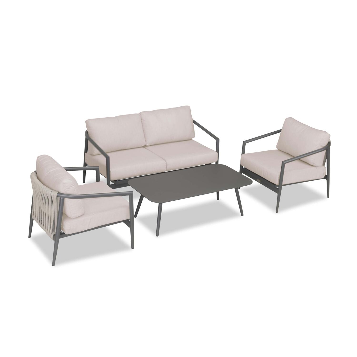 Lakeview Midnight Cove 4 Pc Aluminum Loveseat Seating Set in Slate/Pebble Gray/Cast Silver - Top - White Background thumbnail
