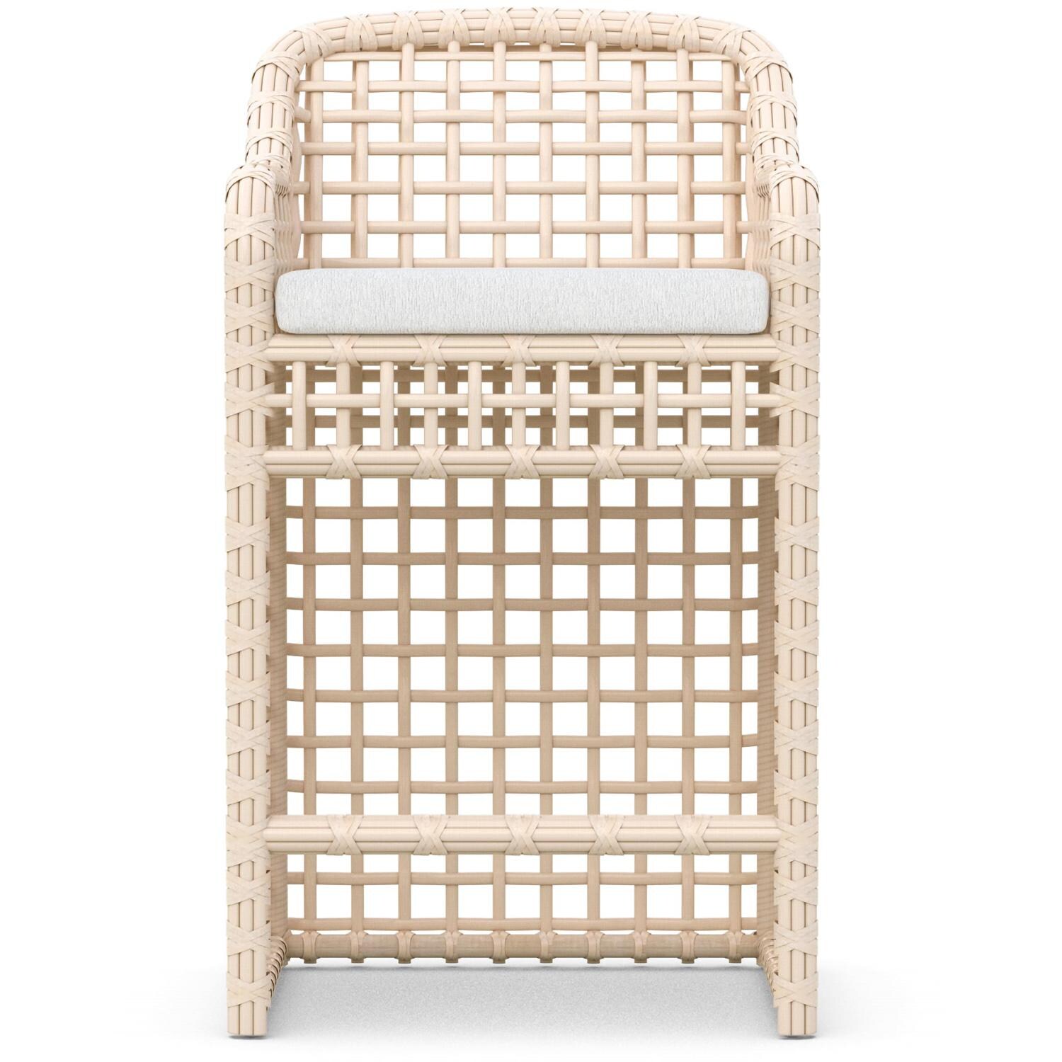 Azzurro Living Kiawah Wicker Bar Stool in Almond/Cloud - Front - White Background thumbnail
