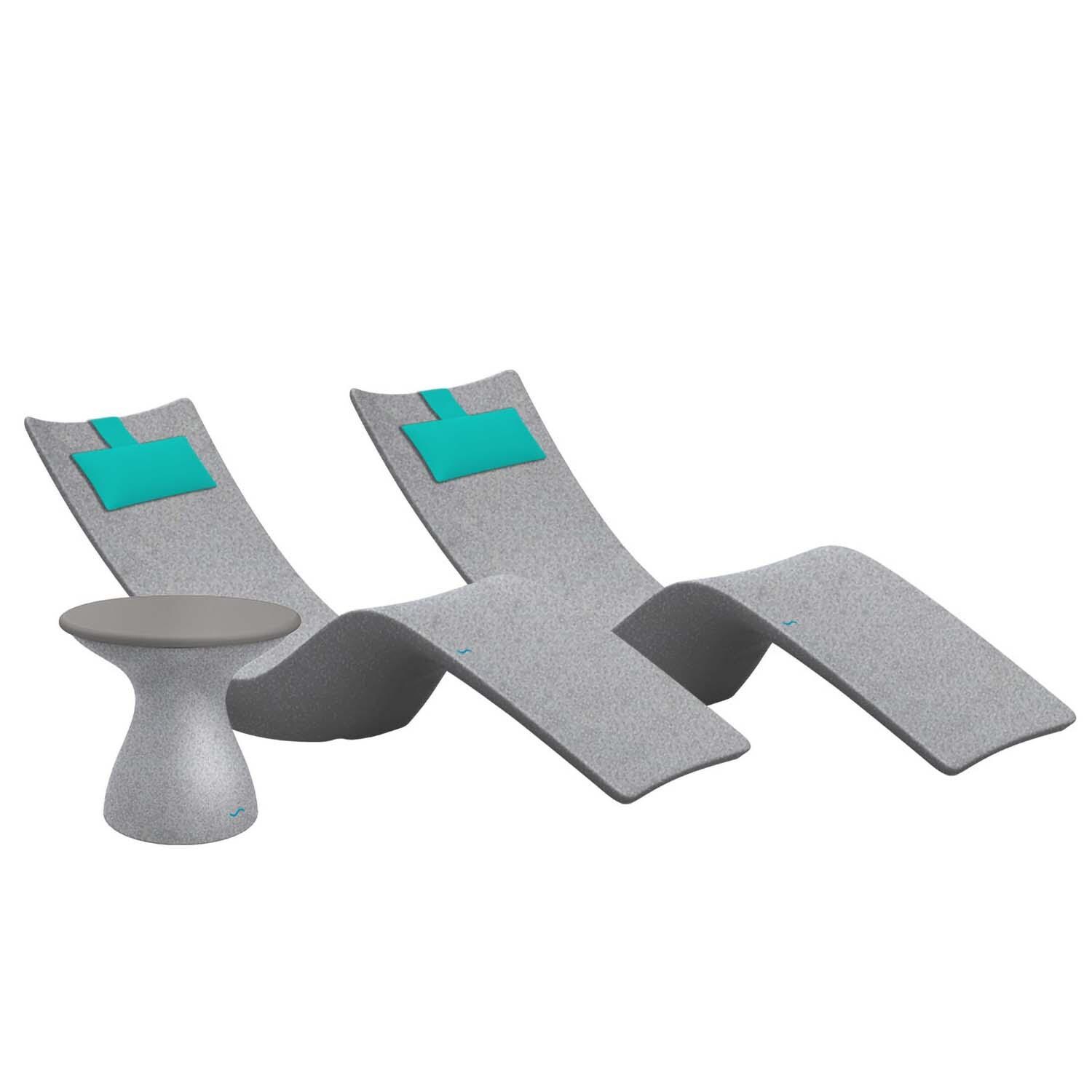 Ledge Lounger Autograph Chaise Lounge (Set of 2) W/Side Table - Granite Grey W/Gray Lid & Aruba Pillow - White Background thumbnail