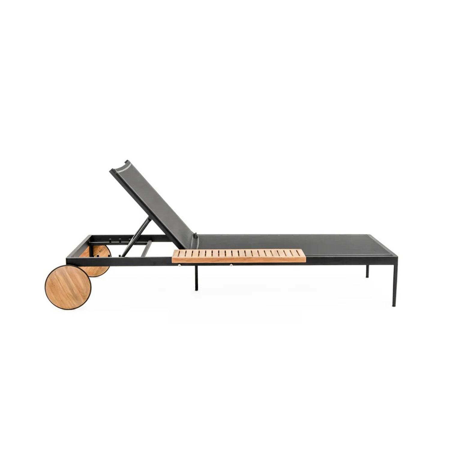Pelican View Sling/Teak Chaise Lounge in Black by Lakeview Outdoor Designs - Side View - White Background thumbnail