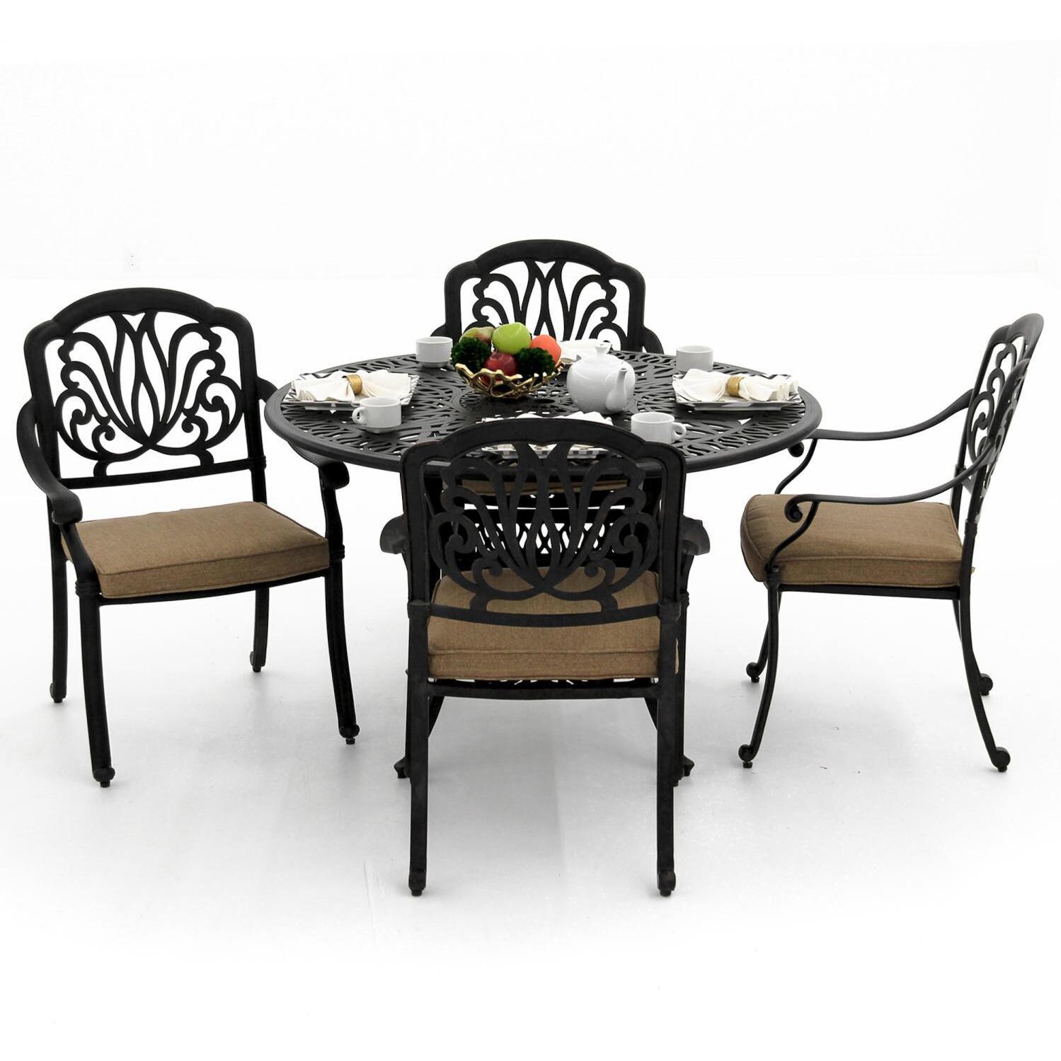 Rosedown 5 Piece Cast Aluminum Patio Dining Set - Back View thumbnail