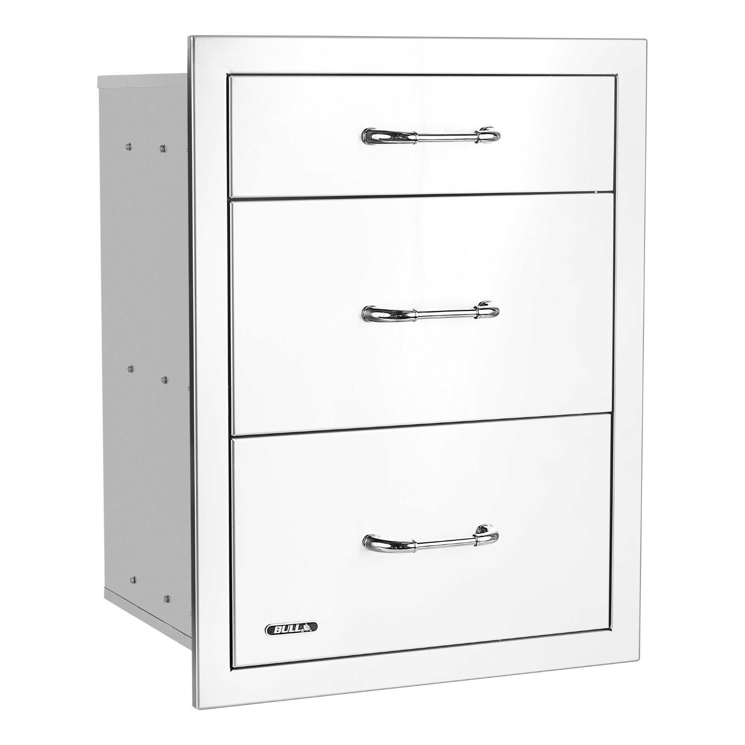 Bull 58120 21-Inch Stainless Steel Triple Access Drawer W/ Reveal - Right Facing - White Background thumbnail