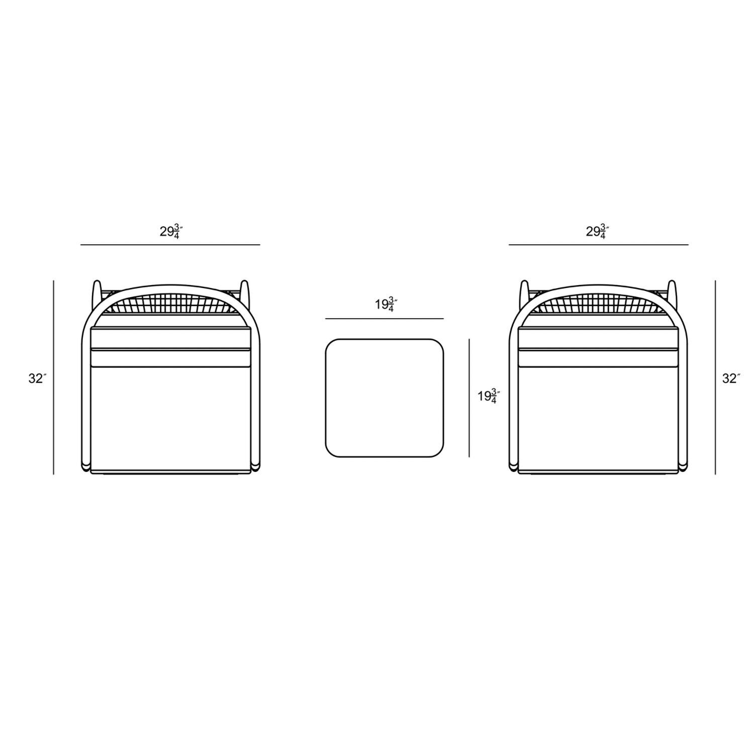 Lakeview Midnight Cove 3 Pc Aluminum Club Chair Seating Set in Black/Carbon/Cast Lagoon - Top - Dimensional thumbnail