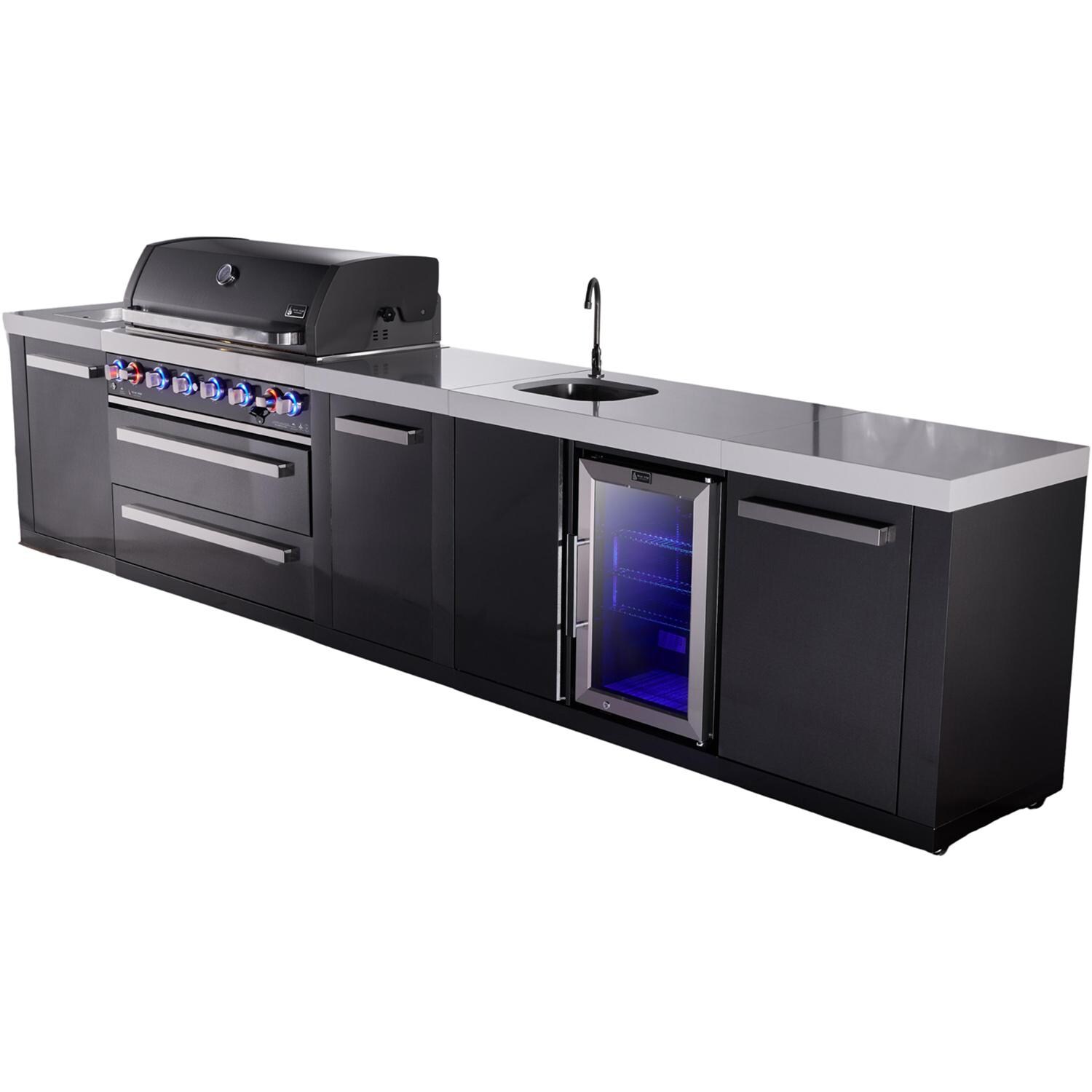 Mont Alpi Black Series 13 Ft Natural Gas Outdoor Kitchen Island w/ 44-in Grill, Side Burner, Beverage Center & Extra Door (Ships Propane w/ Conversion Kit) - Angled Right - White Background thumbnail