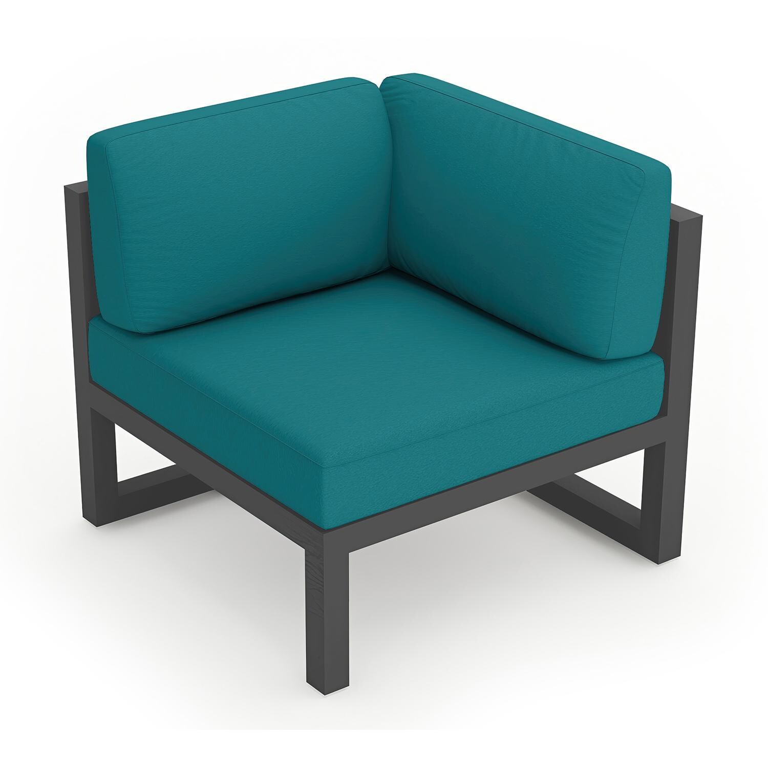 Misty Cove Aluminum Corner Club Chair in Slate w/Spectrum Peacock Cushions by Lakeview - Front View - White Background thumbnail