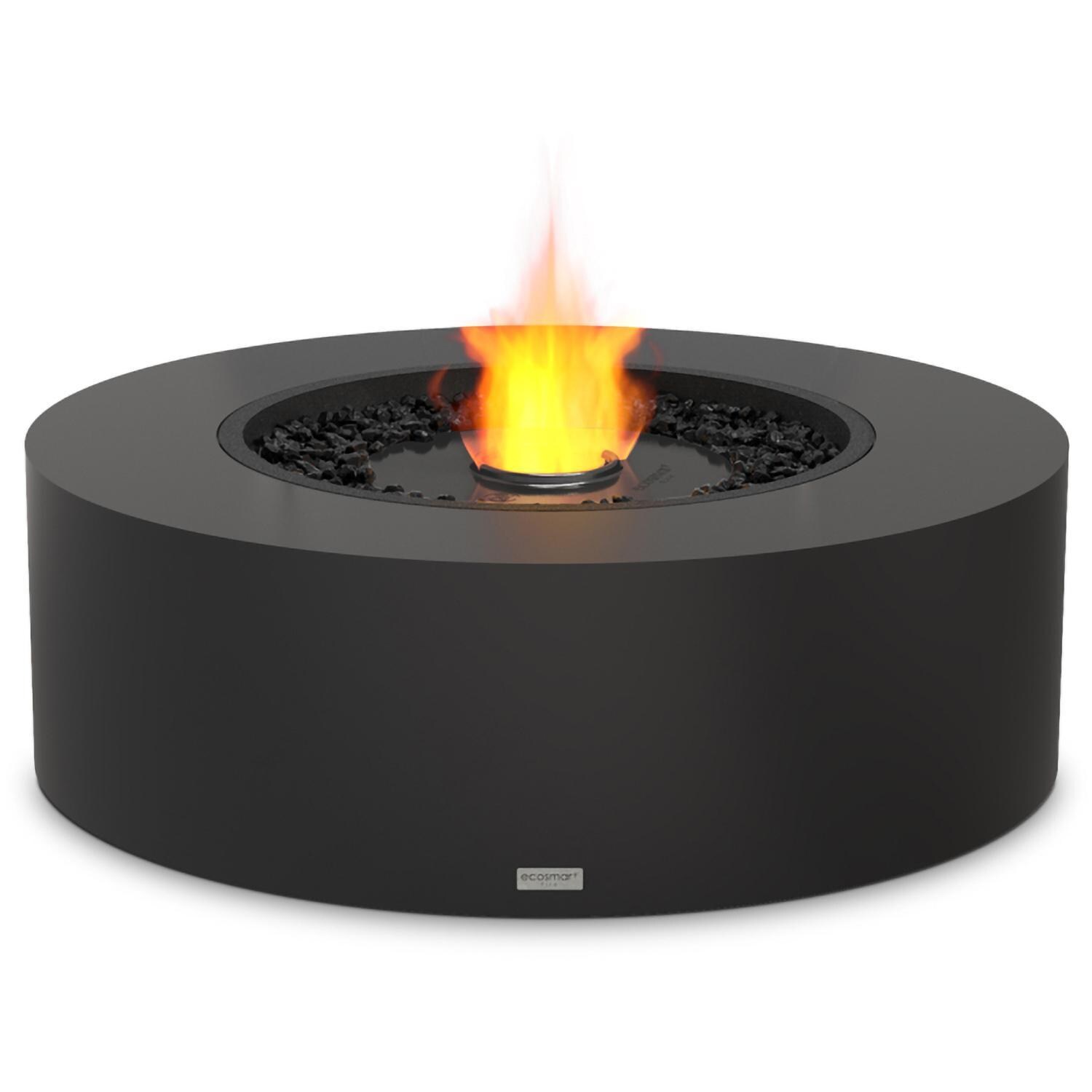 EcoSmart Fire ESF.O.ARK.40.GH.B Ark 40 Inch Black Burner Round Concrete Ethanol Fire Pit Table in Black Graphite - Small Flame - White Background thumbnail