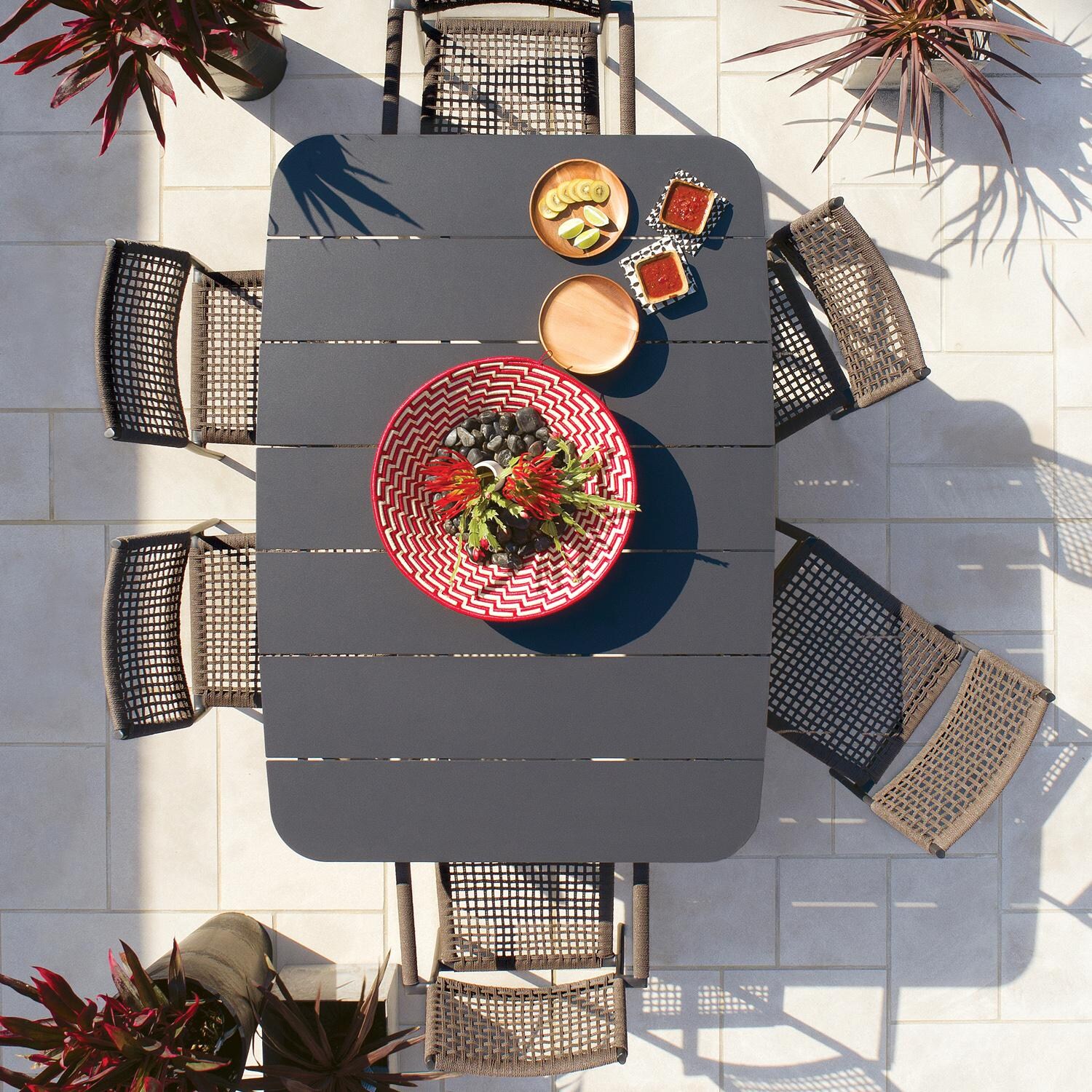 Oxford Garden Eiland 63 Inch Carbon Aluminum Dining Table - From Above thumbnail