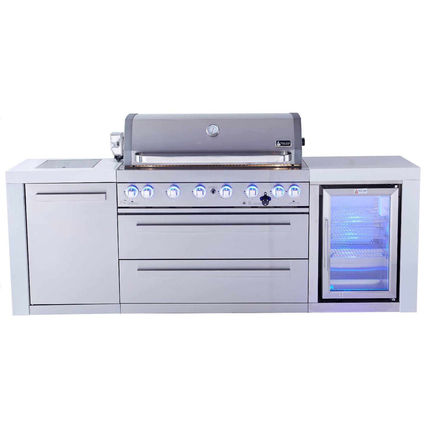 Mont Alpi 805 Deluxe Propane Gas Island Grill W/ Refrigerator Cabinet, Infrared Side Burner, & Rotisserie Kit - Stainless Steel - MAi805-DFC image