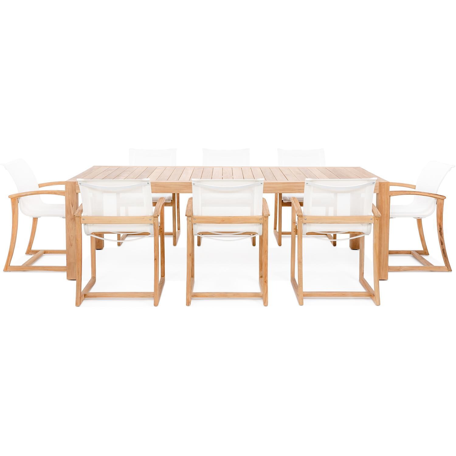 Teak + Table Capri 9 Piece Dining Set W/ 95 Inch Rectangular Table - White Background thumbnail