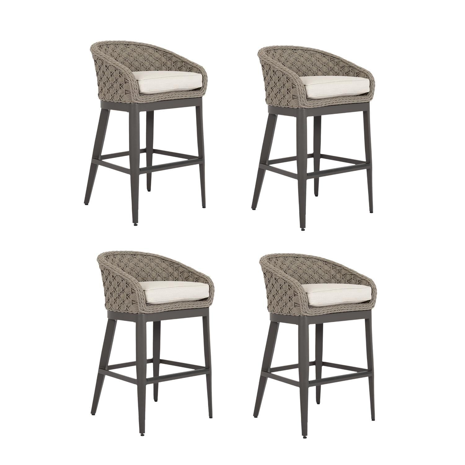 Marbella 4 Piece Rope & Aluminum Patio Barstool Set W/ Sunbrella Echo Ash Cushions By Sunset West