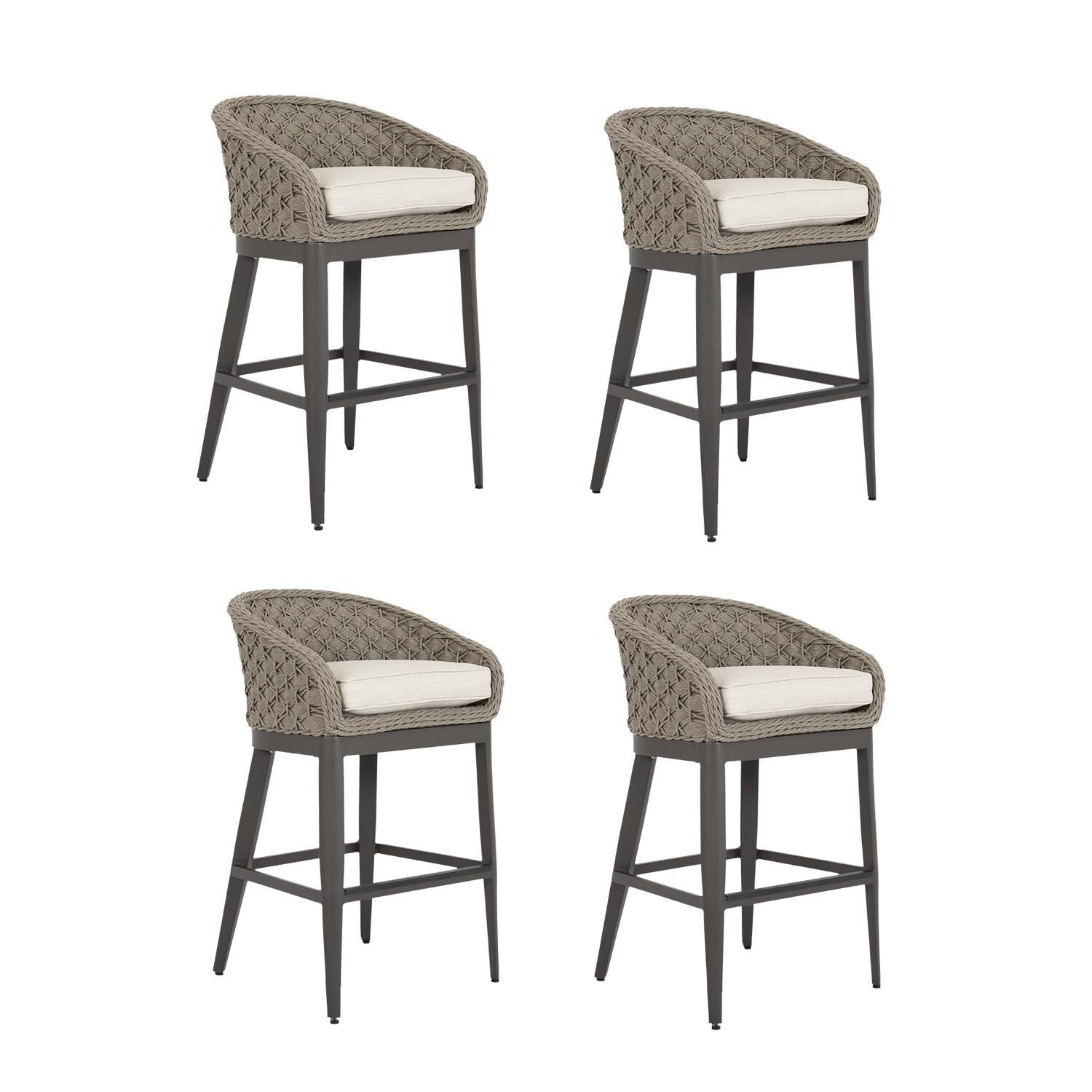 Sunset West - 4501-7B-57005 (4) - Marbella 4 Piece Rope & Aluminum Patio Barstool Set W/ Sunbrella Echo Ash Cushions - Set - White Background thumbnail