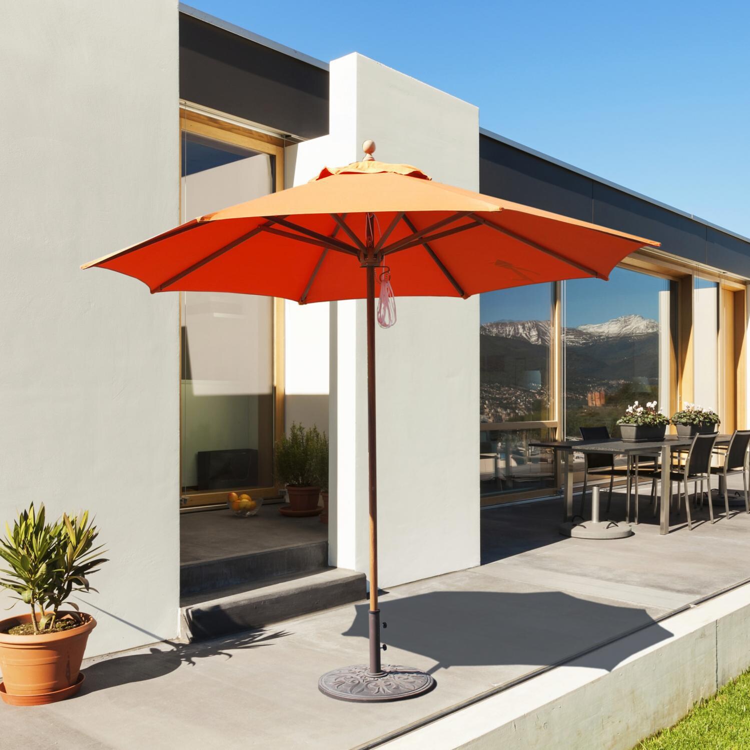 Galtech 9 Ft Teak Patio Umbrella With Pulley Lift BBQGuys