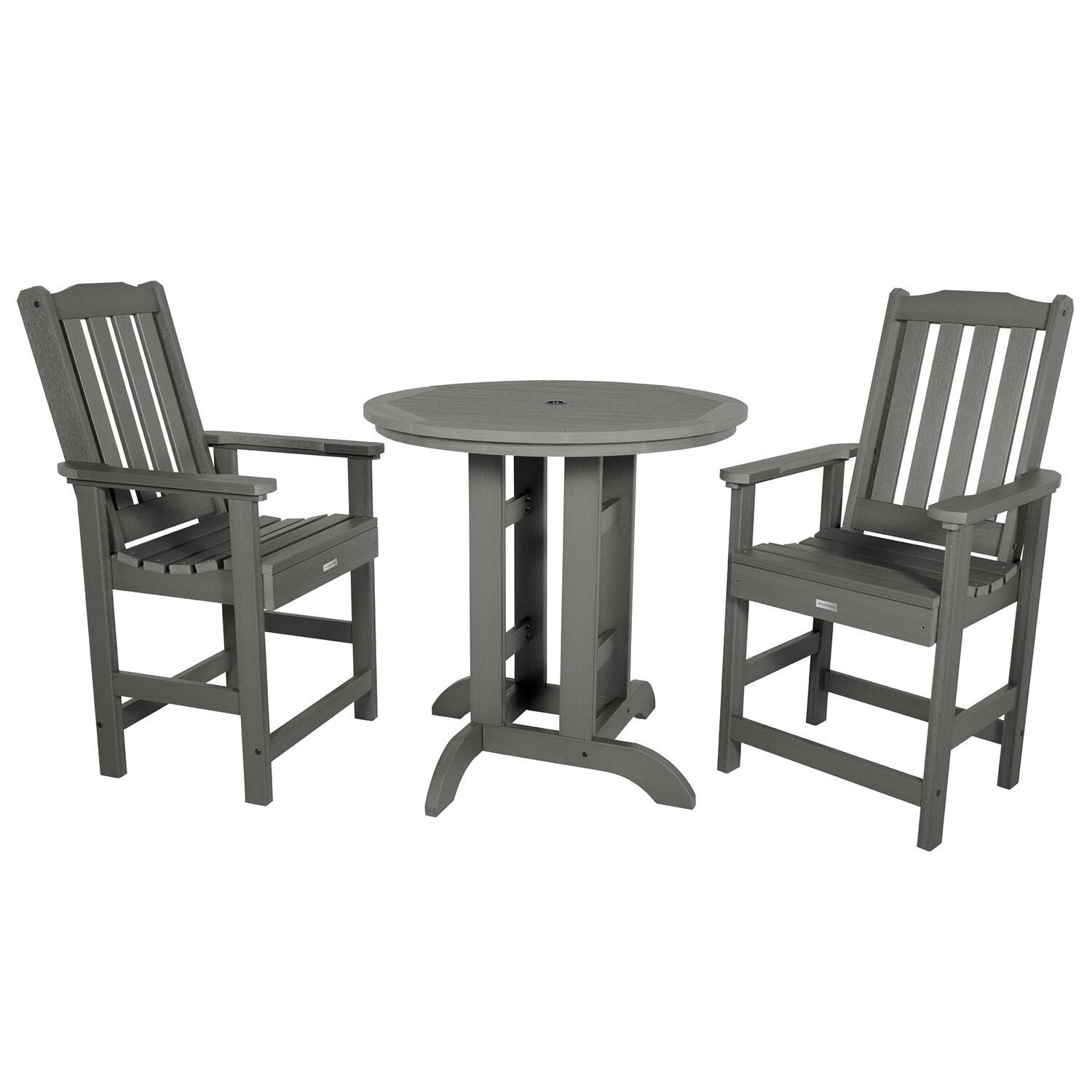 Hart Lane 3 Pc Recycled Plastic Round Counter Dining Set in Coastal Teak By Lakeview Outdoor Designs - White Background thumbnail