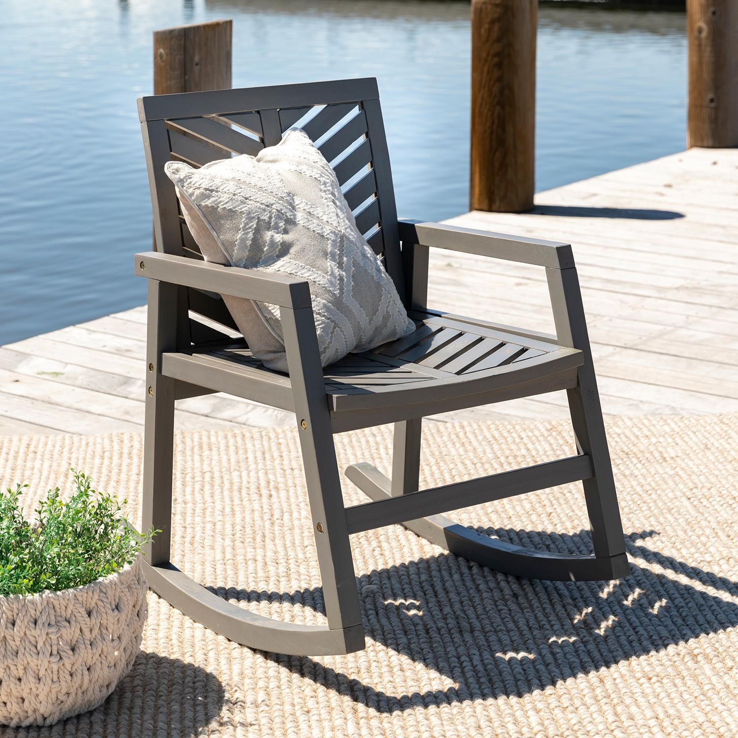 Walker Edison Vincent Acacia Patio Rocking Chair - Grey Wash image