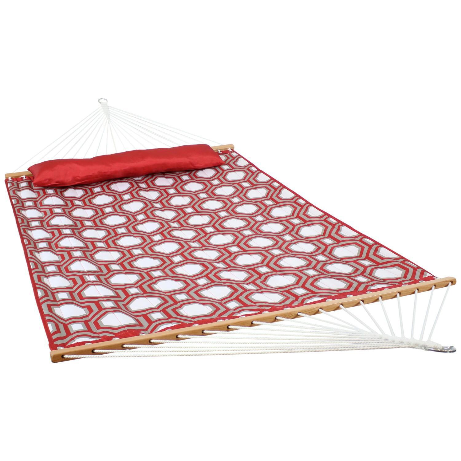 Ultimate Patio Quilted Double Hammock & Pillow - Red and Gray Octagon image