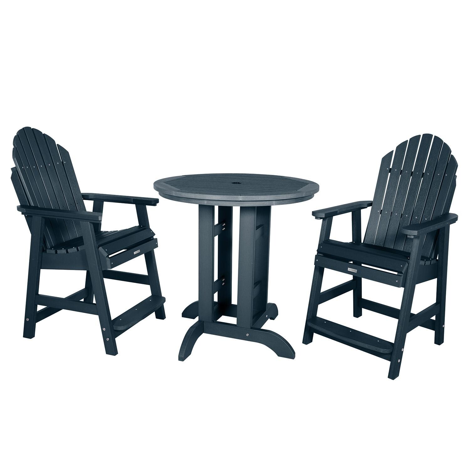 Dream Bay 3 Pc Recycled Plastic Round Counter Dining Set in Federal Blue By Lakeview Outdoor Designs - White Background thumbnail